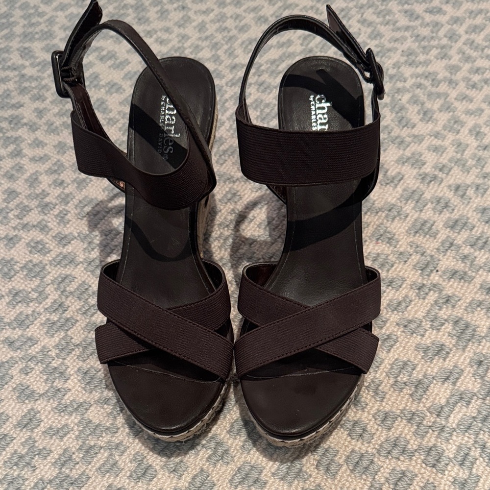 Charles By Charles David Black Elastic-Strap Wedge Sandals
